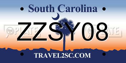 ZZSY08 South Carolina License Plate