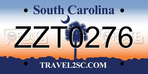 ZZT0276 South Carolina License Plate