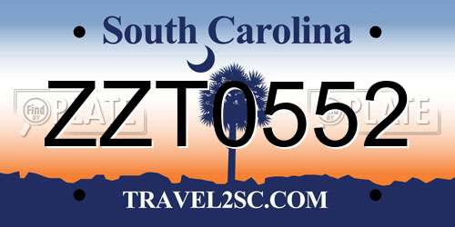 ZZT0552 South Carolina License Plate
