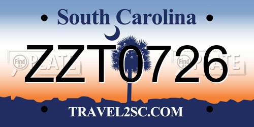 ZZT0726 South Carolina License Plate