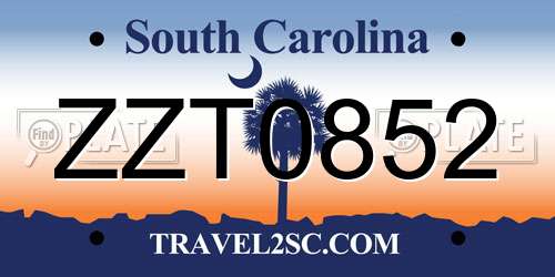 ZZT0852 South Carolina License Plate
