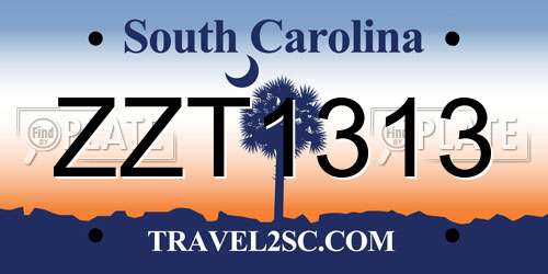 ZZT1313 South Carolina License Plate