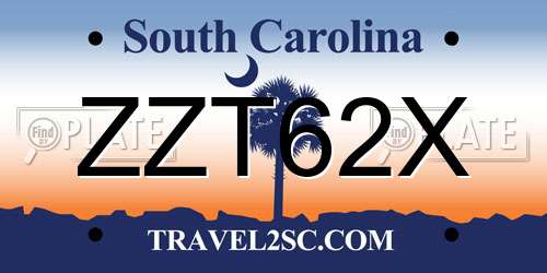 ZZT62X South Carolina License Plate