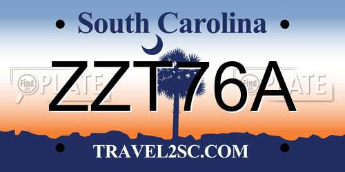 ZZT76A South Carolina License Plate