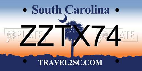 ZZTX74 South Carolina License Plate