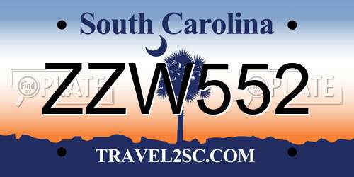 ZZW552 South Carolina License Plate