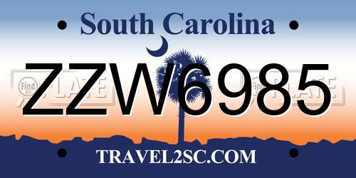 ZZW6985 South Carolina License Plate