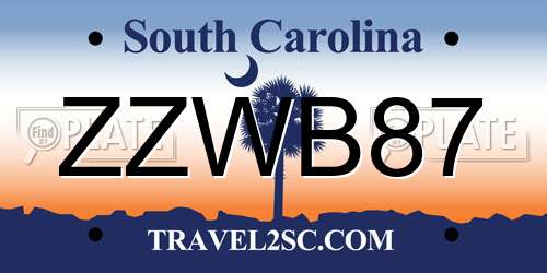 ZZWB87 South Carolina License Plate