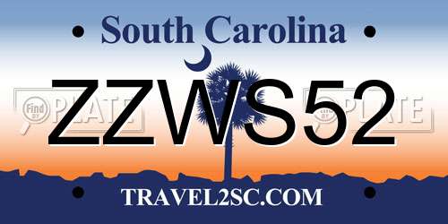 ZZWS52 South Carolina License Plate