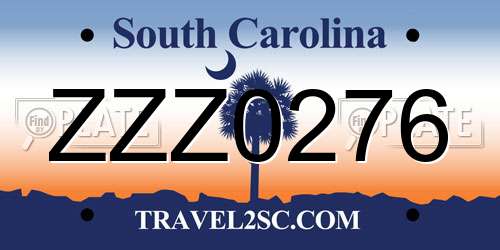 ZZZ0276 South Carolina License Plate