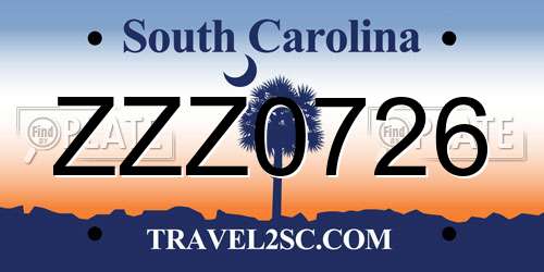 ZZZ0726 South Carolina License Plate