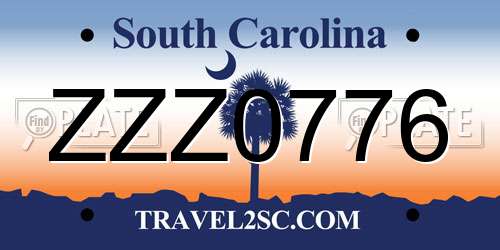 ZZZ0776 South Carolina License Plate