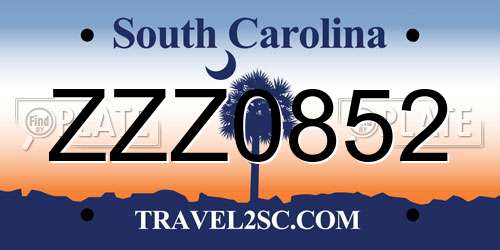 ZZZ0852 South Carolina License Plate