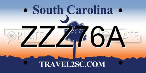 ZZZ76A South Carolina License Plate