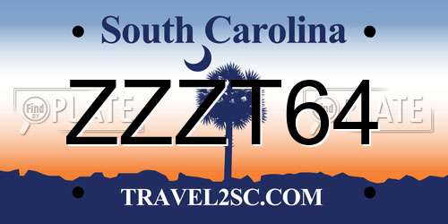 ZZZT64 South Carolina License Plate