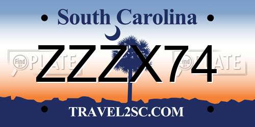ZZZX74 South Carolina License Plate