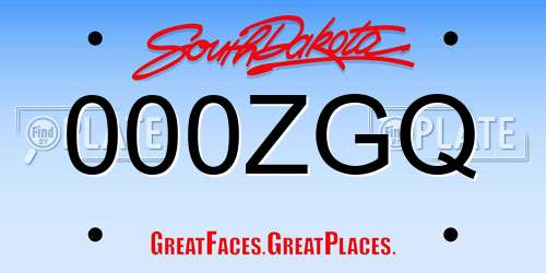 000ZGQ South Dakota License Plate