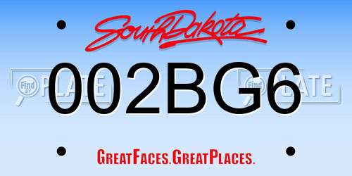 002BG6 South Dakota License Plate
