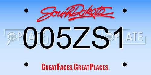 005ZS1 South Dakota License Plate