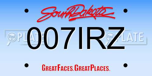 007IRZ South Dakota License Plate