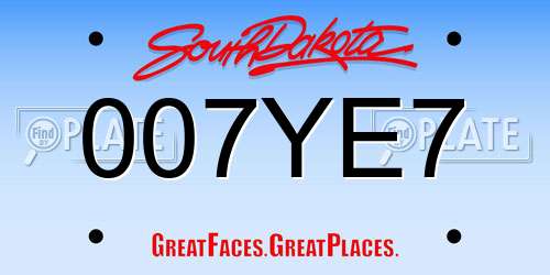 007YE7 South Dakota License Plate