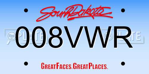 008VWR South Dakota License Plate