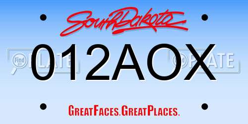 012AOX South Dakota License Plate