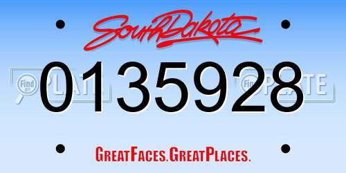 0135928 South Dakota License Plate