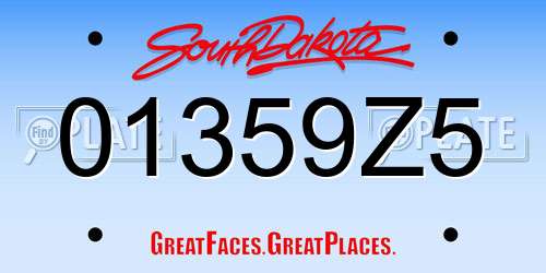 01359Z5 South Dakota License Plate