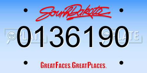 0136190 South Dakota License Plate