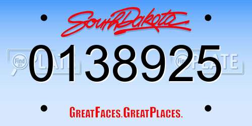 0138925 South Dakota License Plate