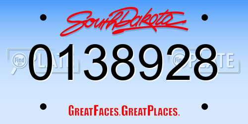 0138928 South Dakota License Plate