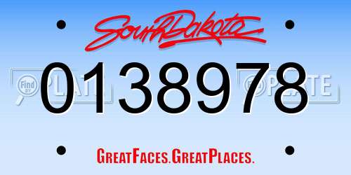 0138978 South Dakota License Plate