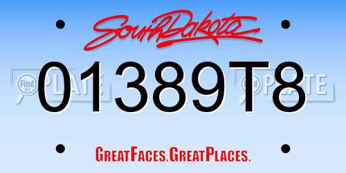 01389T8 South Dakota License Plate