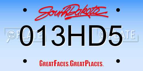 013HD5 South Dakota License Plate