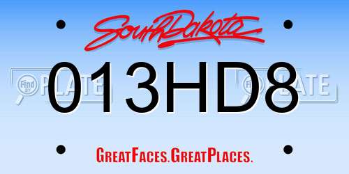 013HD8 South Dakota License Plate
