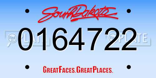 0164722 South Dakota License Plate
