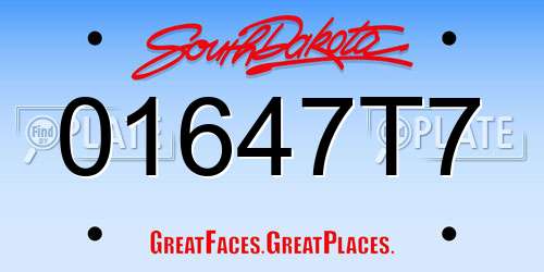 01647T7 South Dakota License Plate