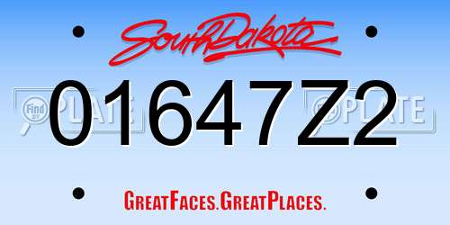 01647Z2 South Dakota License Plate