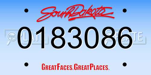 0183086 South Dakota License Plate