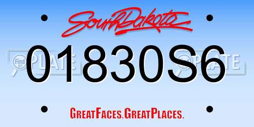01830S6 South Dakota License Plate