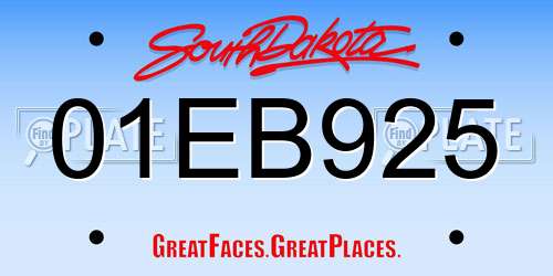 01EB925 South Dakota License Plate