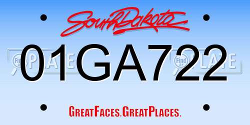 01GA722 South Dakota License Plate