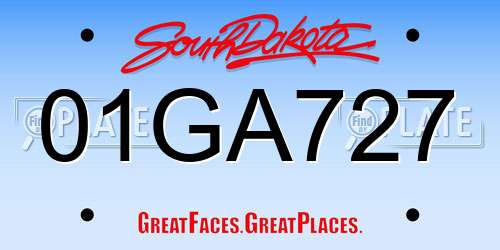 01GA727 South Dakota License Plate