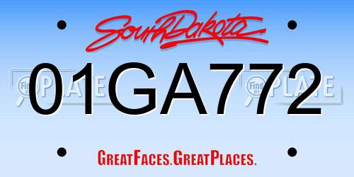 01GA772 South Dakota License Plate