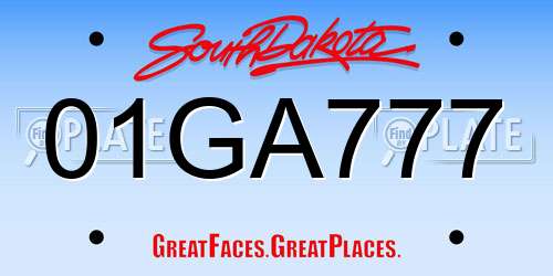 01GA777 South Dakota License Plate