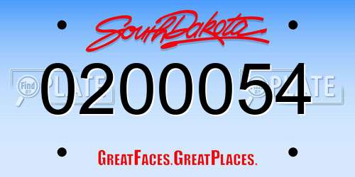 0200054 South Dakota License Plate