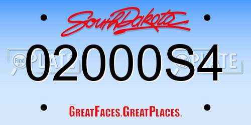 02000S4 South Dakota License Plate