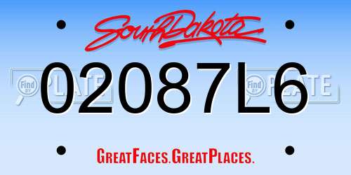 02087L6 South Dakota License Plate