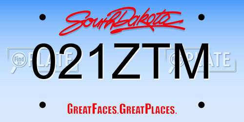 021ZTM South Dakota License Plate